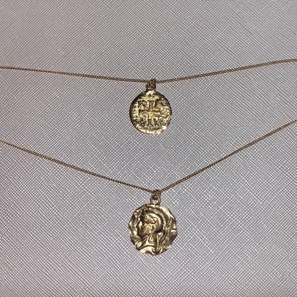 14k Gold Plated Double Coin Necklaces (2) - Picture 11 of 12